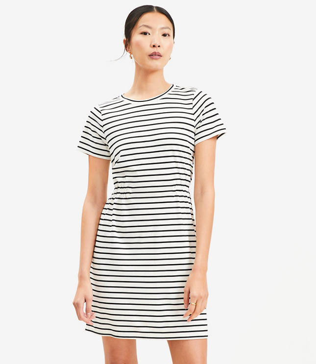 Stripe Gathered Waist Mini Tee Dress