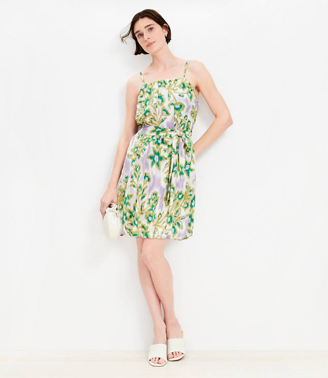 Petite Floral Clip Pleated Mini Pocket Dress