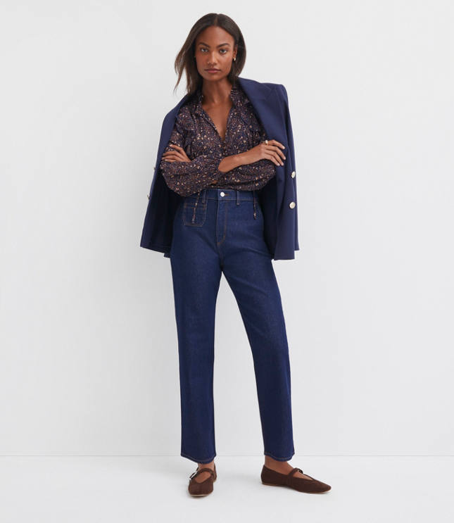 High Rise Straight Utility Jeans in Classic Rinse Wash