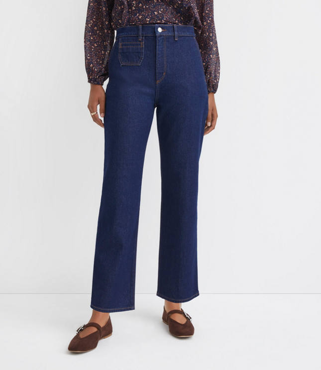 High Rise Straight Utility Jeans in Classic Rinse Wash