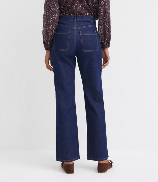 High Rise Straight Utility Jeans in Classic Rinse Wash