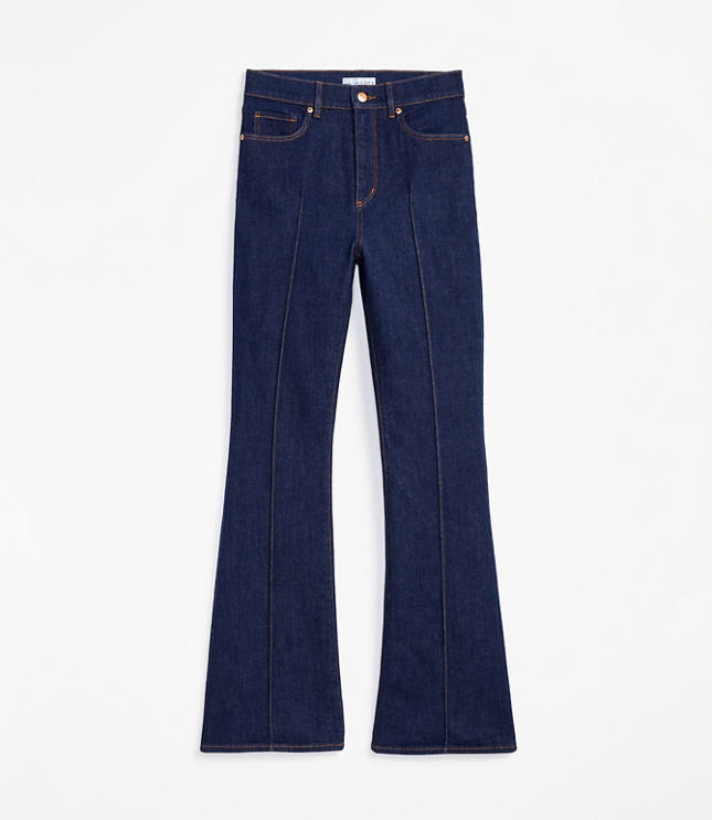 Pintucked High Rise Slim Flare Jeans in Classic Rinse Wash