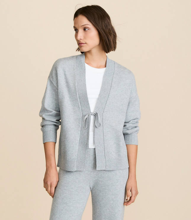 Lou & Grey Heathered Softened Tie Cardigan
