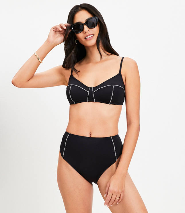 LOFT Beach Zig Zag Stitch High Waist Bikini Bottom