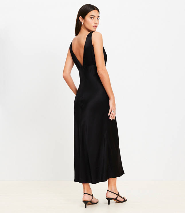 Satin Double V Bias Midi Dress