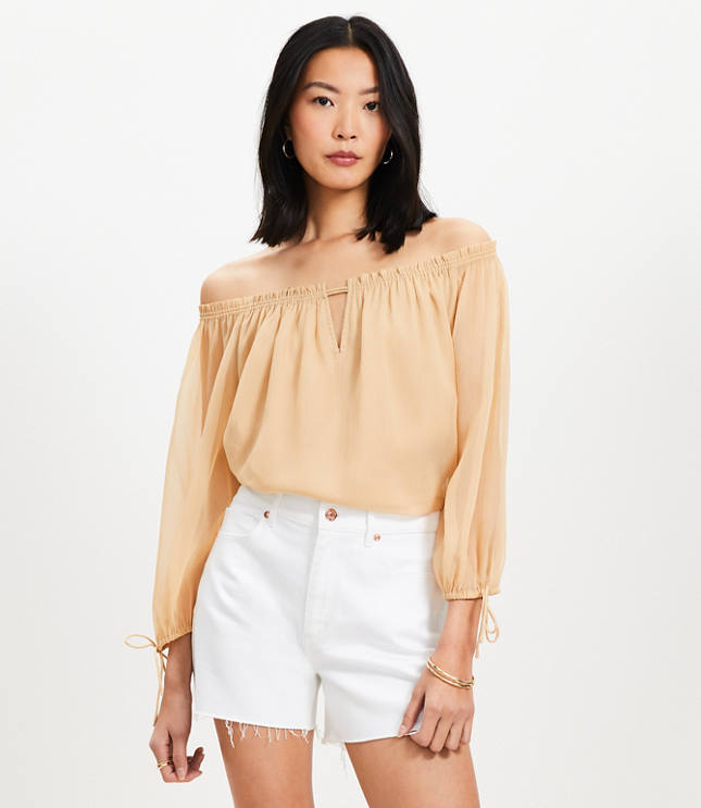 Tie Cuff Off The Shoulder Blouse