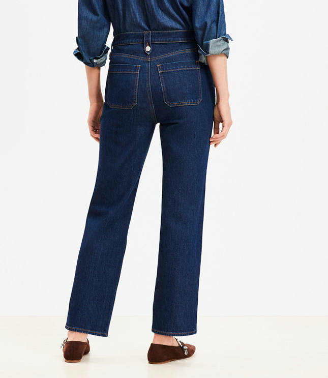 High Rise Straight Utility Jeans Mid Indigo Wash