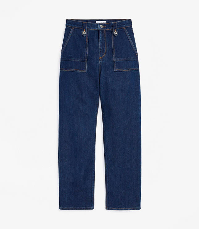 High Rise Straight Utility Jeans Mid Indigo Wash