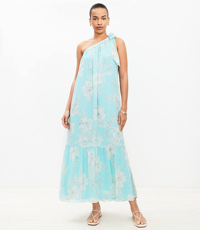 Garden Tie One Shoulder Flounce Midi Dress