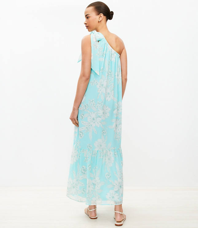 Garden Tie One Shoulder Flounce Midi Dress