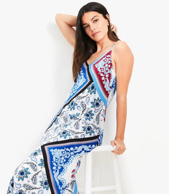 Loft Tiled Strappy Bias Midi Dress