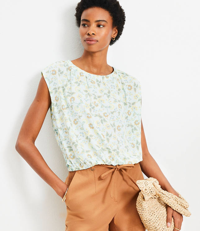 Loft Petite Garden Bubble Hem Mixed Media Top