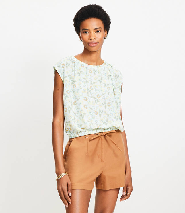 Petite Garden Bubble Hem Mixed Media Top