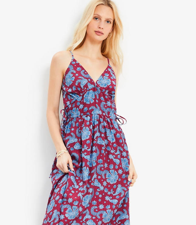 Floral Side Tie Midi Pocket Dress