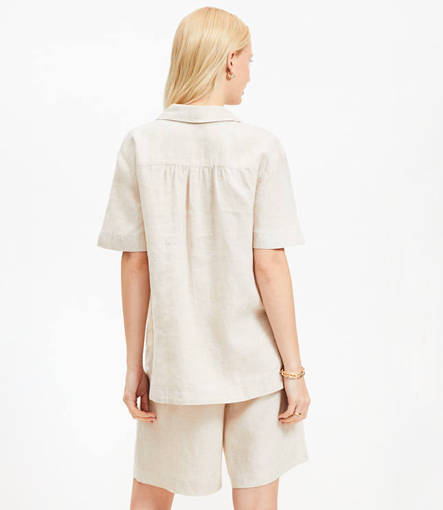 Linen Collared V-Neck Top