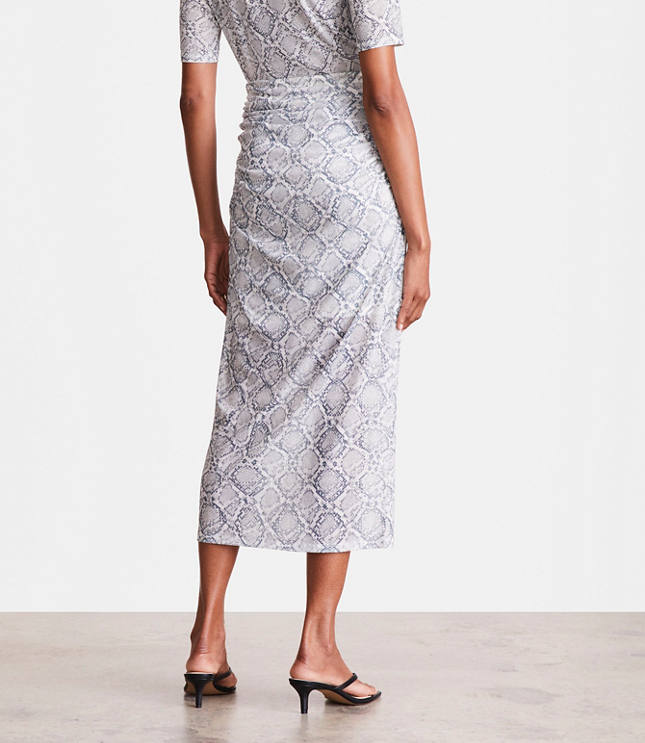 Petite LOFT Versa Snake Print Mesh Ruched Midi Skirt