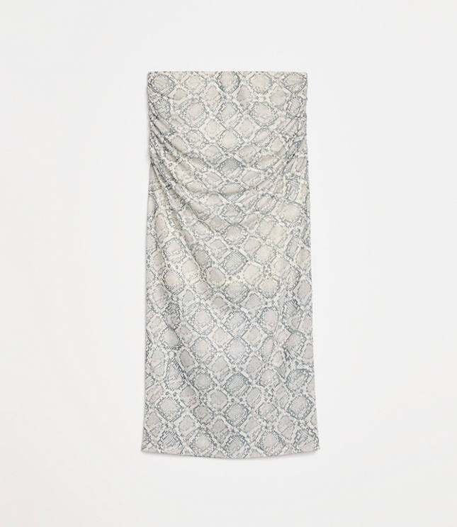 Petite LOFT Versa Snake Print Mesh Ruched Midi Skirt