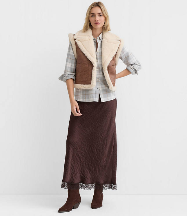Crackled Faux Suede Sherpa Vest