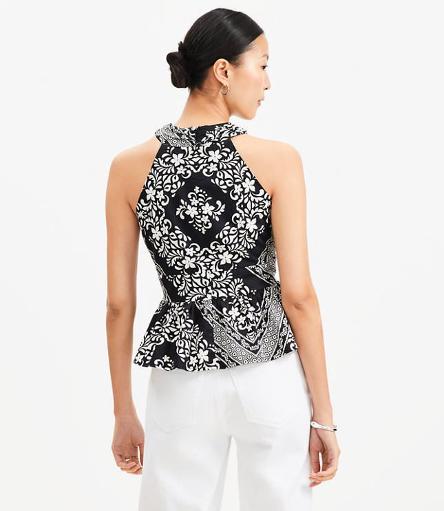 Petite Tiled Crossover Peplum Halter Top