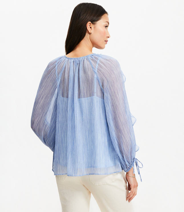 Striped Chiffon Ruffle Tie Cuff Blouse