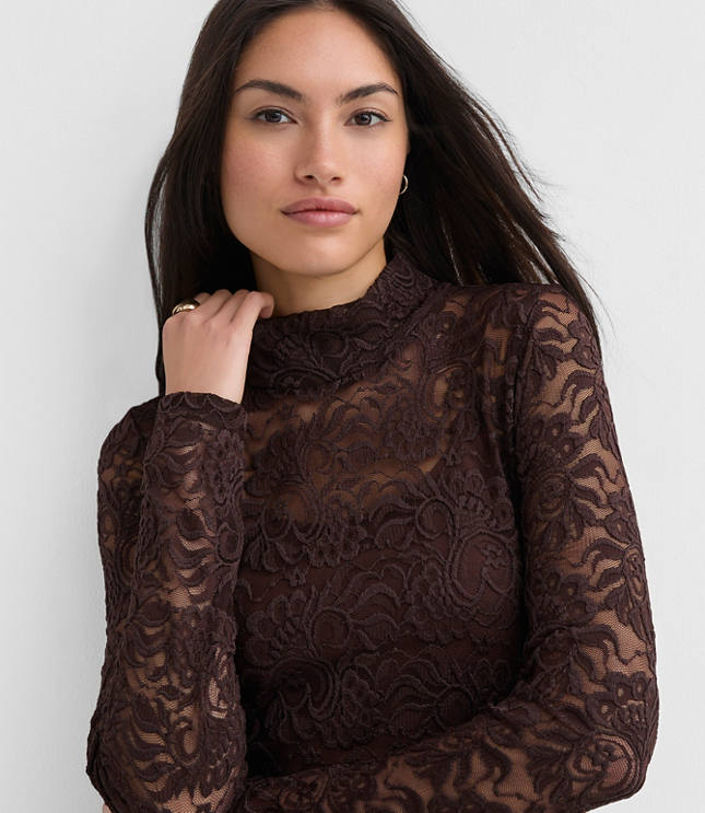 Lace Long Sleeve Turtleneck Top