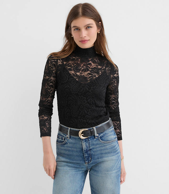 Lace Long Sleeve Turtleneck Top