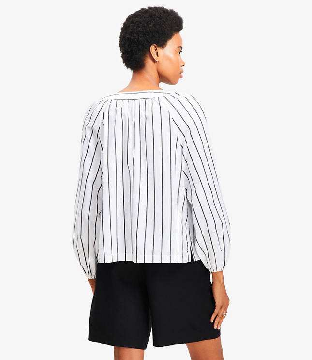 Petite Striped Lace Up Blouse