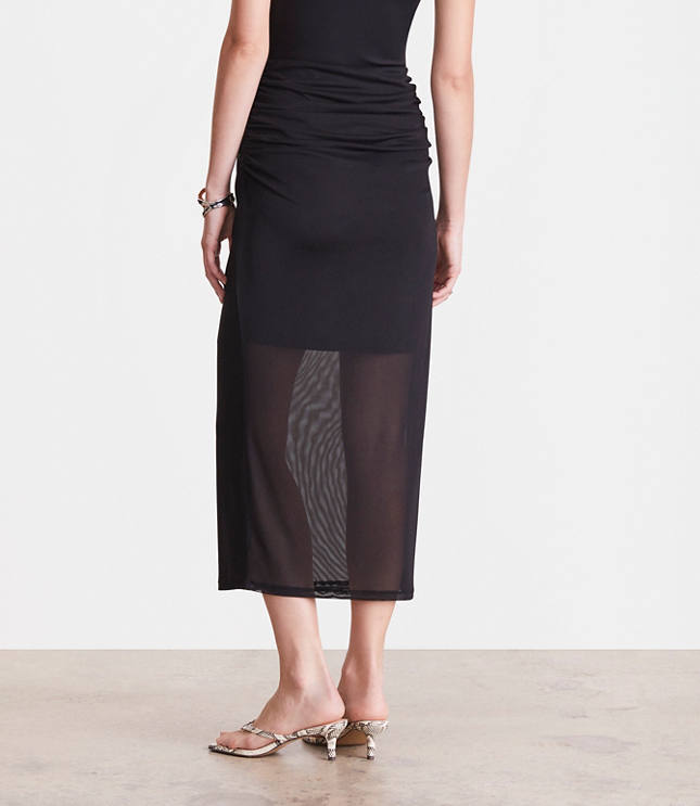 Petite LOFT Versa Mesh Ruched Midi Skirt