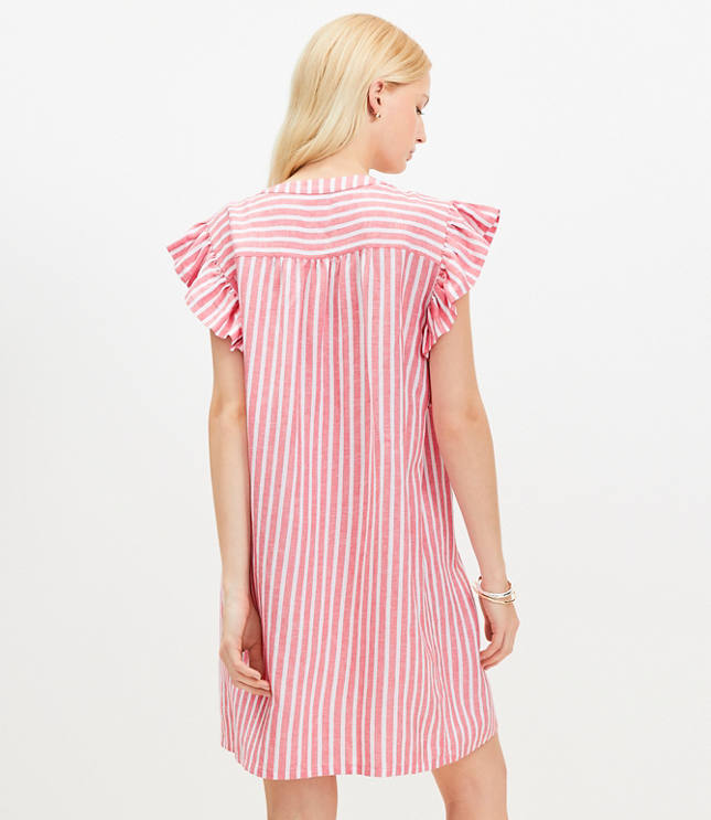 Striped Linen Blend Flutter Shirtdress