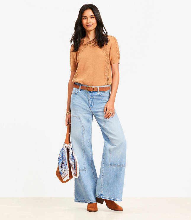 Petite High Rise Wide Leg Carpenter Jeans Classic Indigo Wash