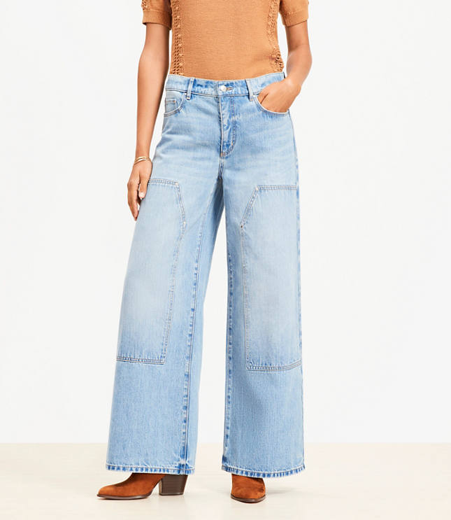 Petite High Rise Wide Leg Carpenter Jeans Classic Indigo Wash