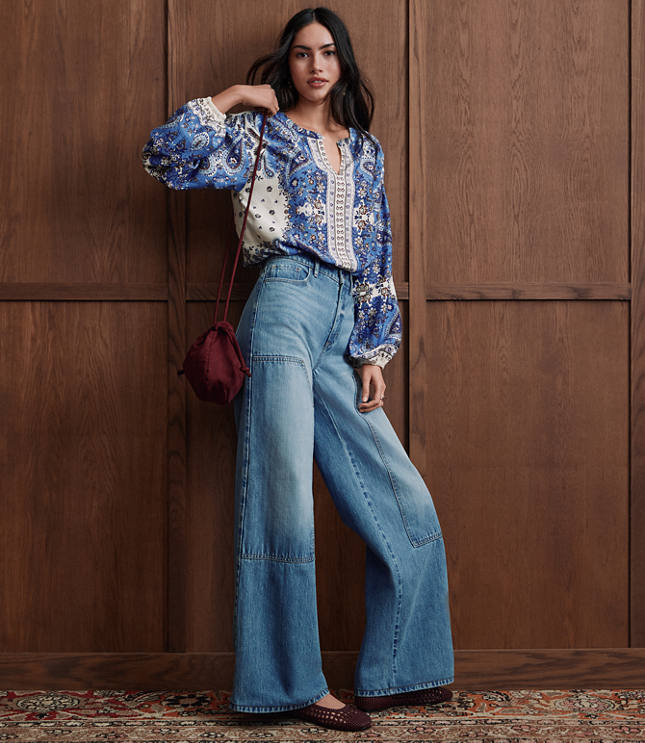 Petite High Rise Wide Leg Carpenter Jeans Classic Indigo Wash