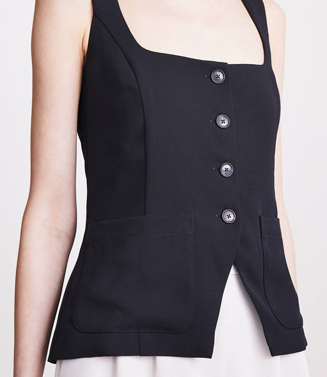 Petite LOFT Versa Crepe Drape Tank Pocket Vest