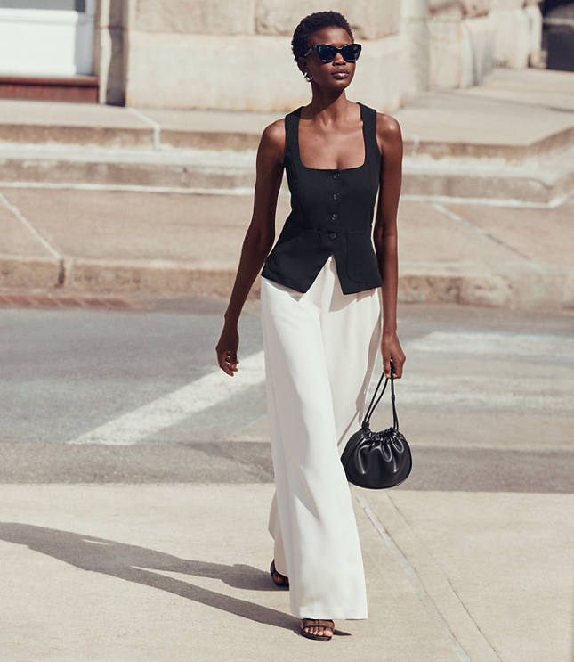 Petite LOFT Versa Crepe Drape Tank Pocket Vest