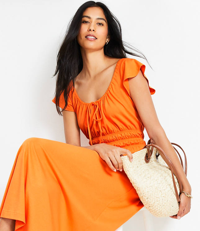 Smocked Flutter Midi Dress