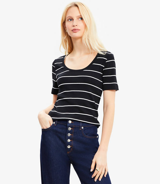 Stripe Ribbed Scoop Neck Tee