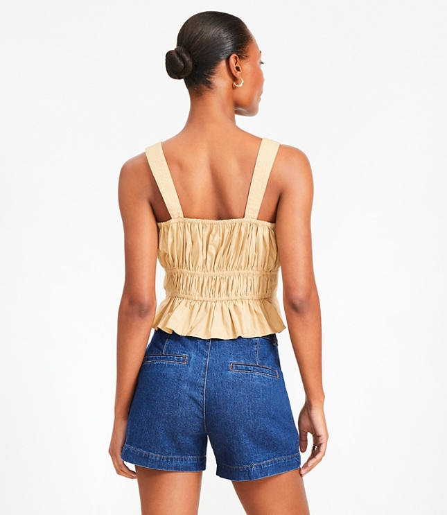 Petite Poplin Ruched Tie Peplum Tank Top