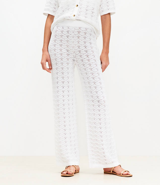 Petite LOFT Beach Pointelle Wide Leg Pants