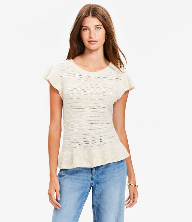 Petite Pointelle Ruffle Sweater