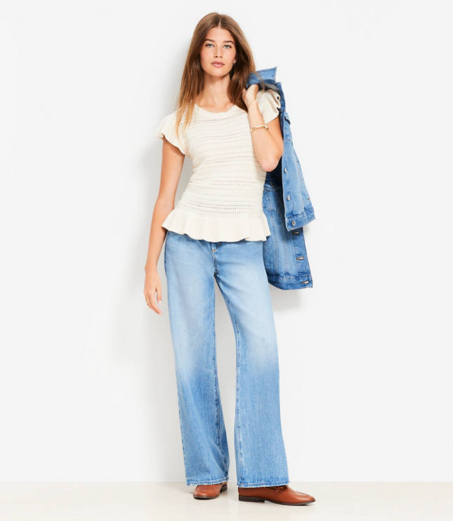 Petite Pointelle Ruffle Sweater