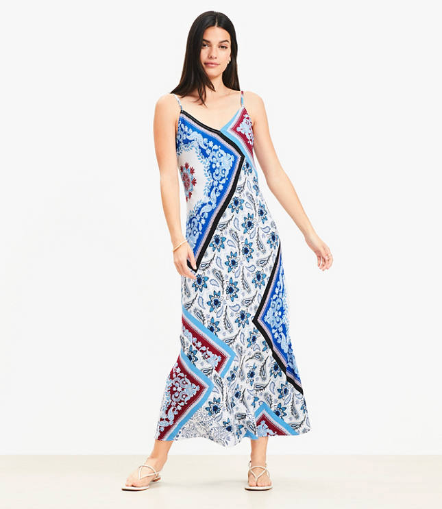 Loft Petite Tiled Strappy Bias Midi Dress