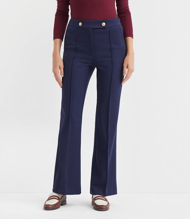 Petite Curvy Pintucked Flare Pants in Twill