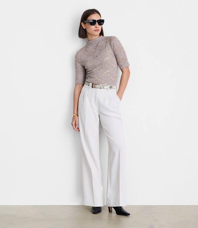 LOFT Versa Lace Elbow Sleeve Turtleneck Top