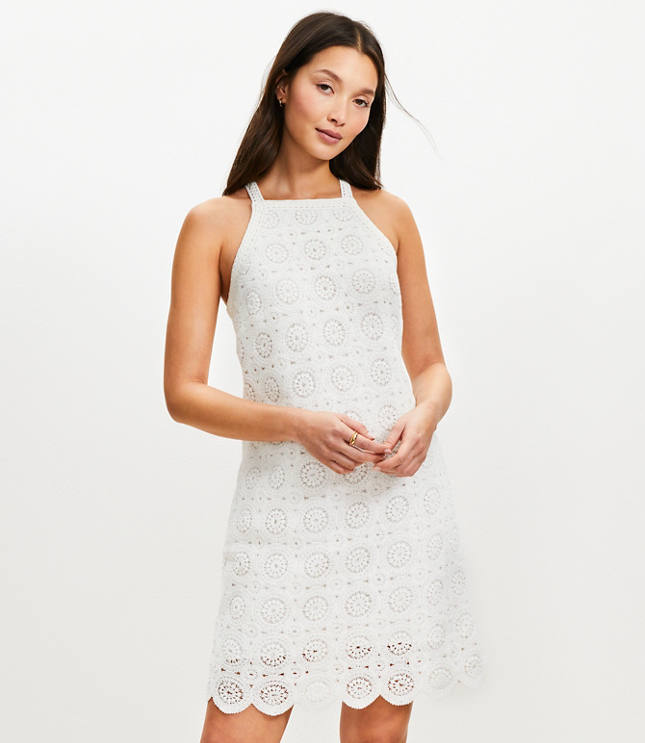 Tall Crochet Lace Mini Halter Dress