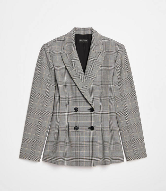 LOFT Versa Plaid Seasonless Stretch Double Breasted Blazer
