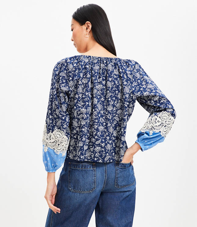 Petite Lace Paisley Tie Blouse