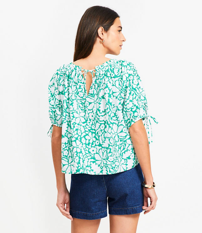 Petite Floral Tie Cuff Blouse