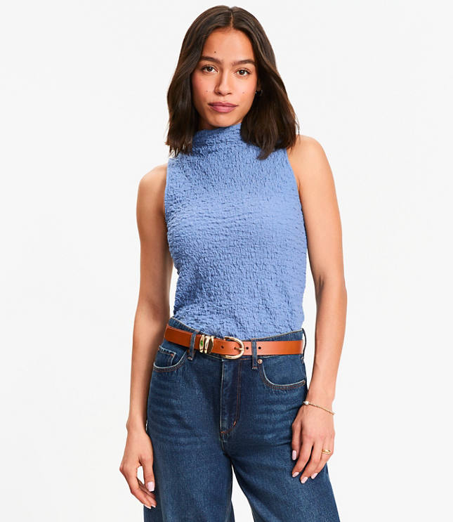 Puckered Mock Neck Top