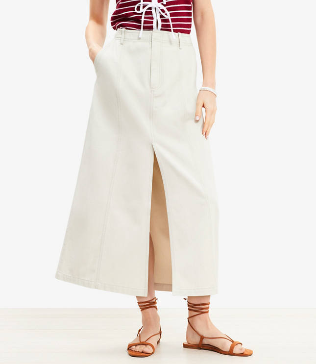 Petite Front Slit Seamed Midi Pocket Skirt