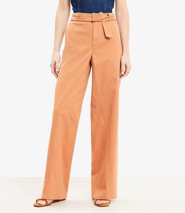 Petite Belted Slim Wide Leg Pants